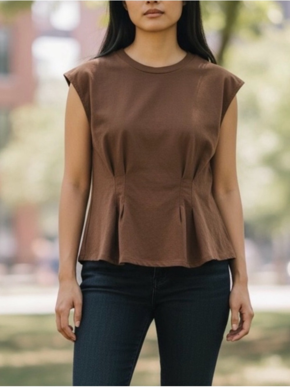 NWT HARLOW | Women’s Brown Sleeveless Peplum Top | Size L